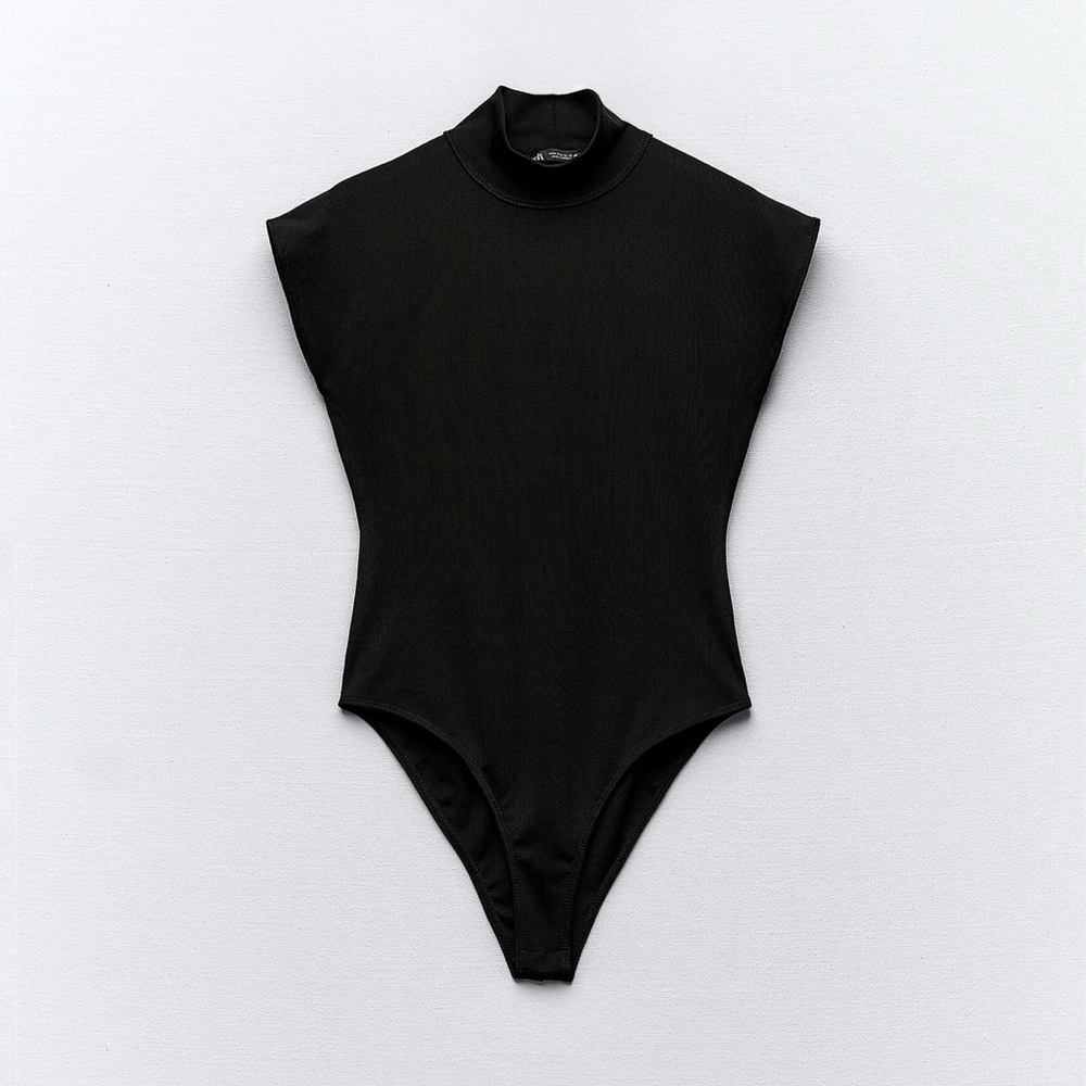 Zara Black Mock-Neck Sleeveless Bodysuit